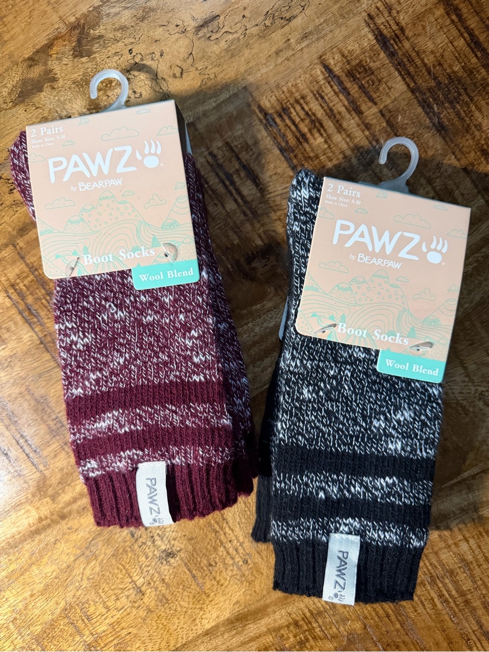 Women Bearpaw Boot Socks - Maroon & Black (2 Pairs) In Each.